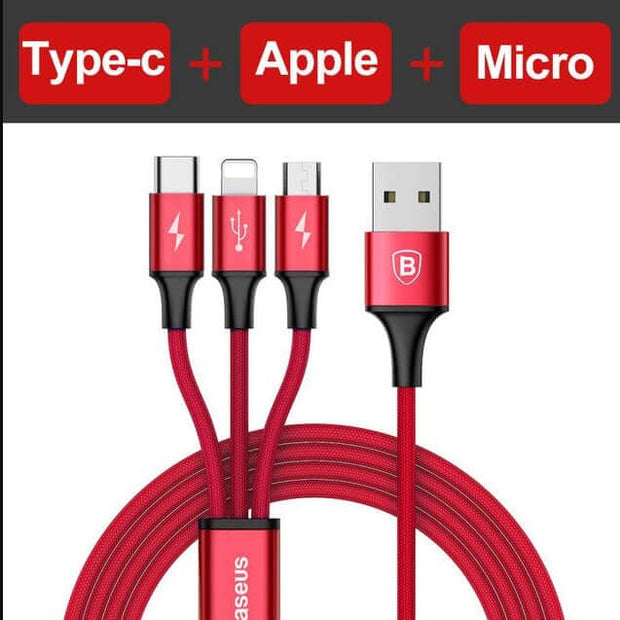 Compatible with Apple, Baseus USB Cable For iPhone X 8 7 6 Charging Charger 3 in 1 Micro USB Cable For Android USB Type c Type-c Mobile Phone Cables